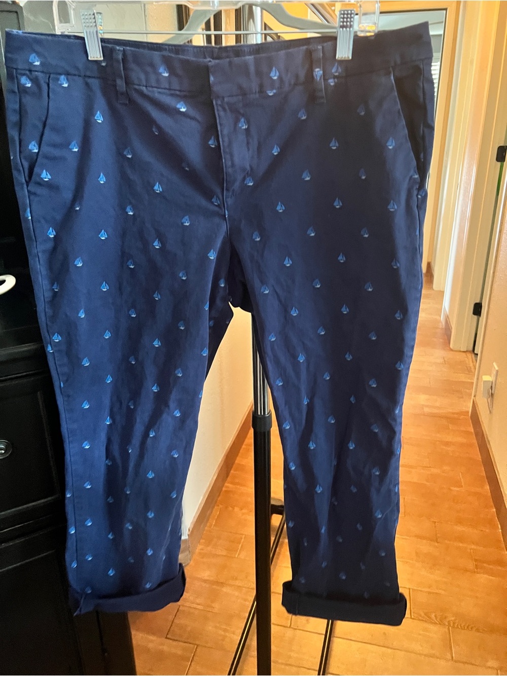 Tommy Hilfiger Navy Straight-Leg Pants with Light Blue Sailboat Print